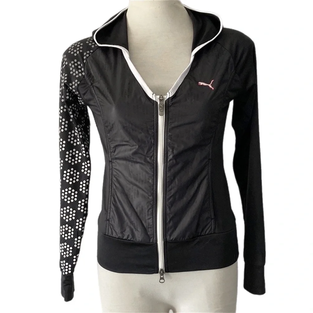 PUMA women’s fitted black white hoodie Zip up - Picture 1 of 15